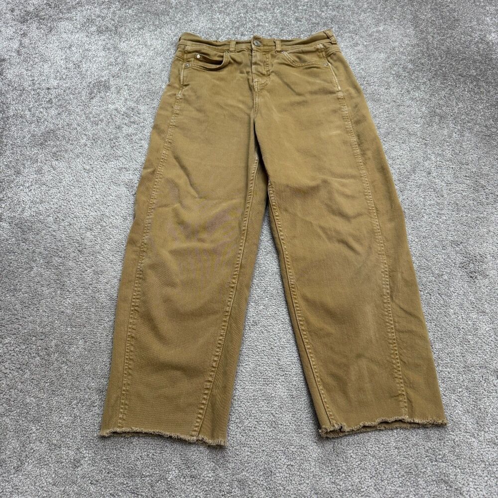 Whistles Wide Leg Cropped Denim Jeans Women 29 Khaki Brown Raw Hem Cotton Casual